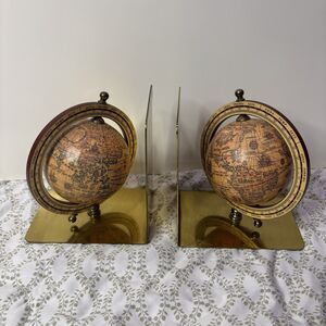 Vintage GATCO Solid Brass Rotating Globe Bookends 5" (Set Of 2) MCM Korea 20 oz